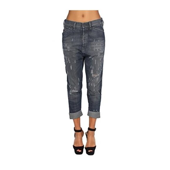 Diesel Tintsie Low Crotch Distressed Baggy Jeans Womens 26 Blue Button Fly - Picture 1 of 16